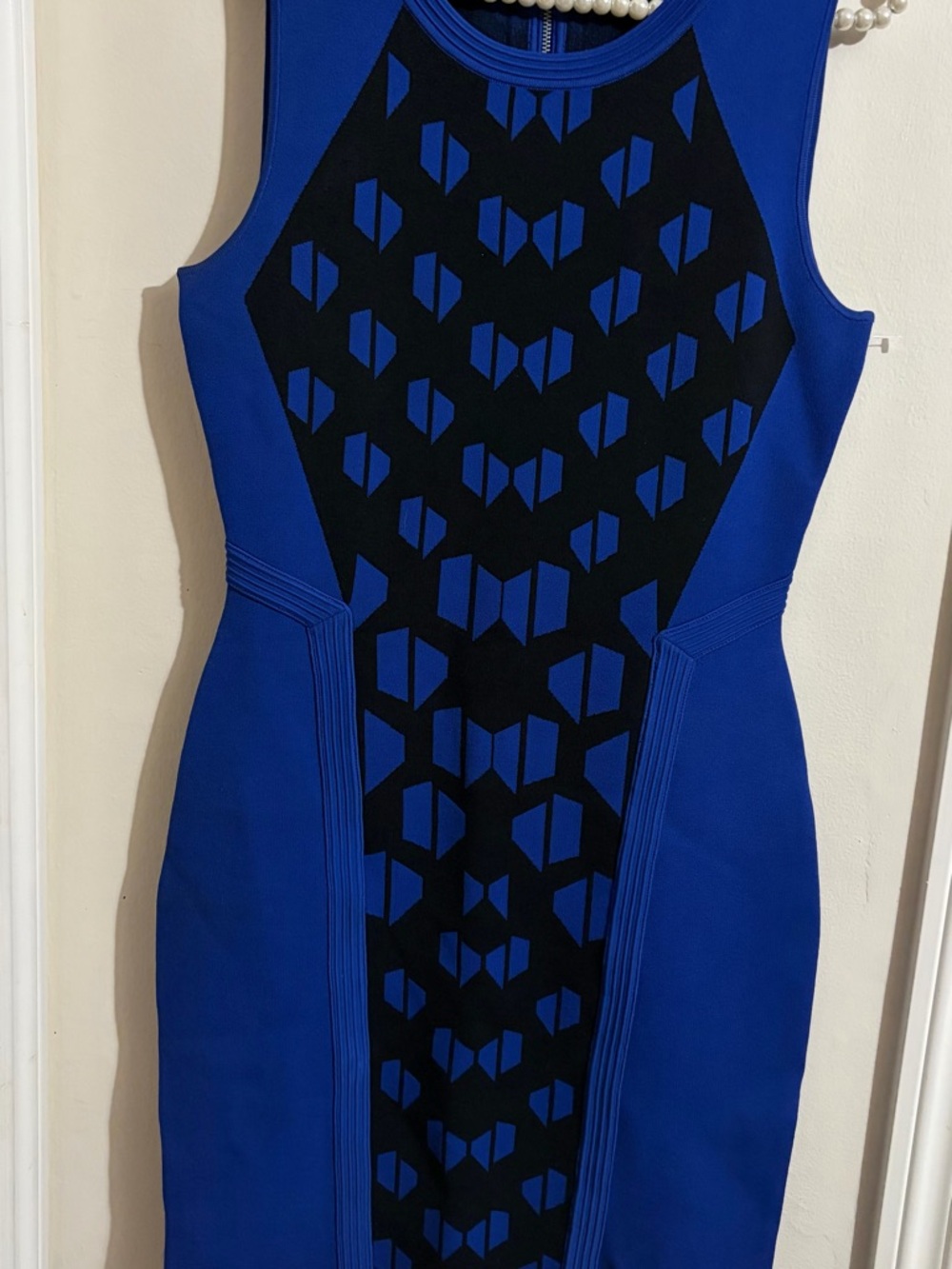 Diane Von Furstenberg Royal Blue and Black Geometric Sheath Dress